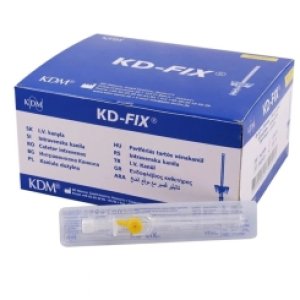 Катетер внутривенный 24G KD-FIX (50 шт-упак) Animall ЖЕЛТЫЙ